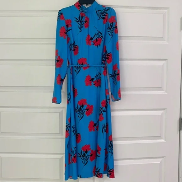 River Island floral print high neck midi dress in blue and red. 10 UK/4 or 6 US - Picture 2 of 6